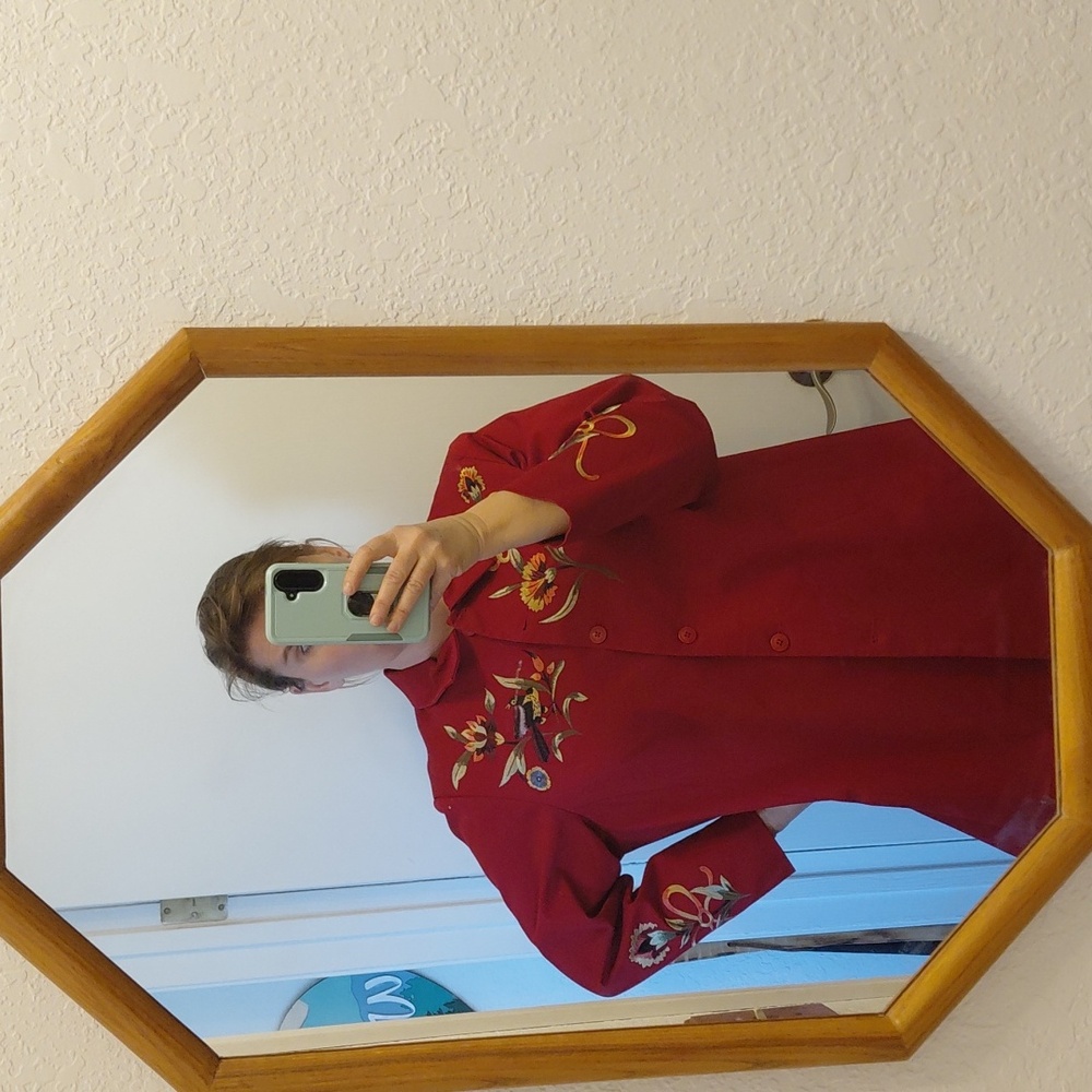 Vtg Victor Costa Red Embroidered Long Blazer 2XL - Picture 11 of 11